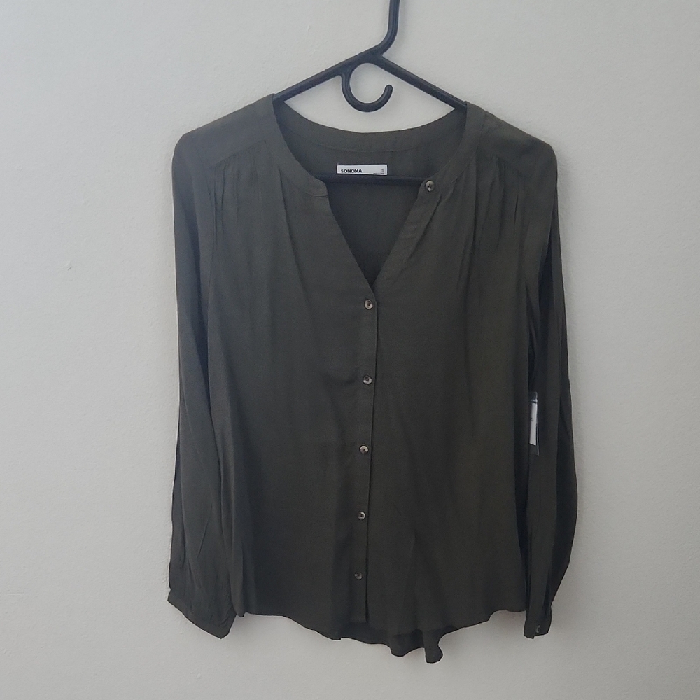 Sonoma Dark Green Rayon Button-Down Shirt